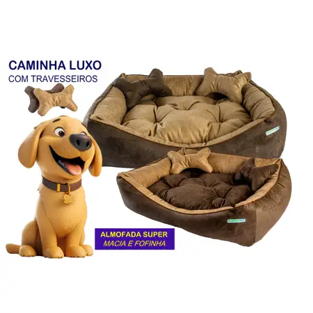 Miniatura: CAMA CAMINHA PET LUXO COM 2 TRAVESSEIROS OSSINHOS CACHORRO GATO TAMANHO P / M /