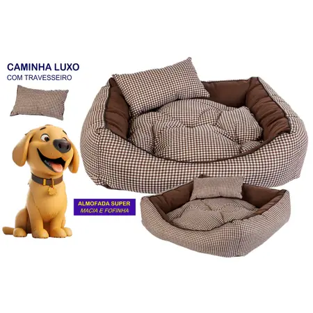 Miniatura: CAMA CAMINHA PET LUXO COM 2 TRAVESSEIROS OSSINHOS CACHORRO GATO TAMANHO P / M /