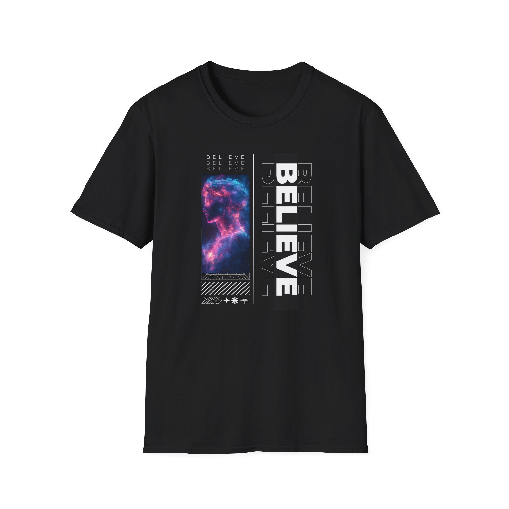 Galaxy Themed Unisex Softstyle T-Shirt - 'Believe' Graphic Tee, Casual Wear