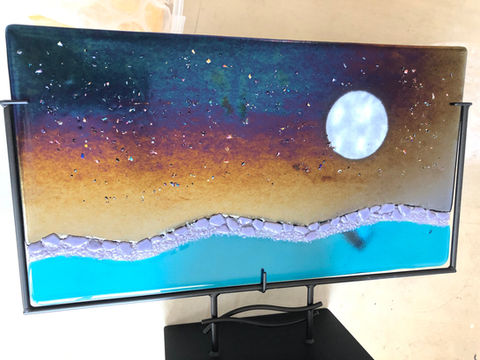 Cosmic Wave and Moon Glass Art