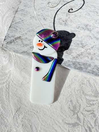 Rainbow fused glass snowman ornament