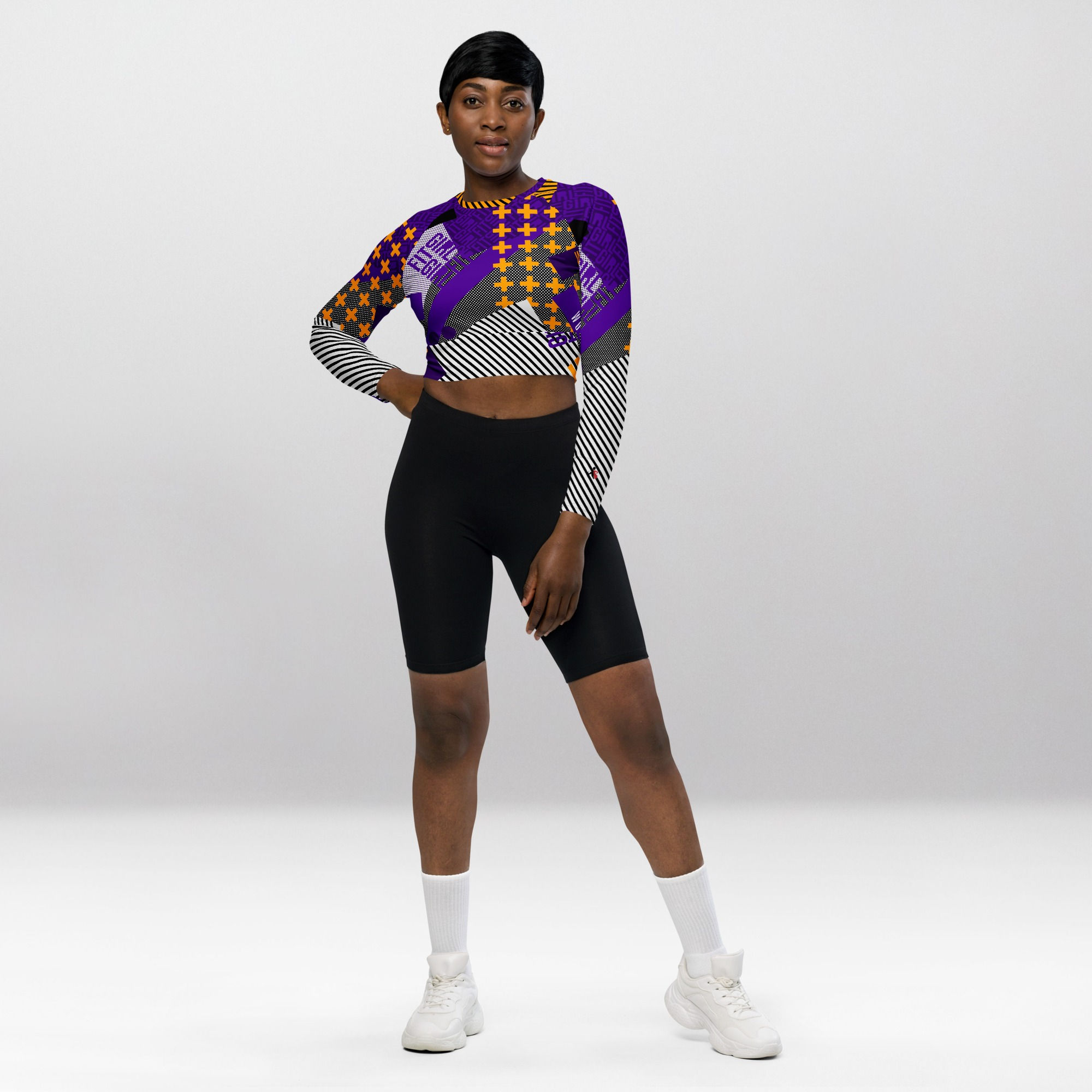 Shapeit Gym & Street Wear - Women's Long Sleeve Crop Top - Purple Cross