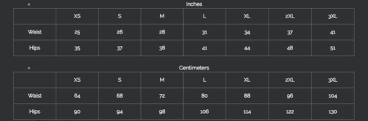 shapeit gym & street wear size guide