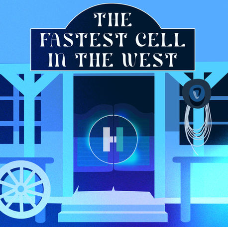 the front of a western bard with a sign above that says "The Fastest Cell In The West", with the Hartwell Insurance logo on the door