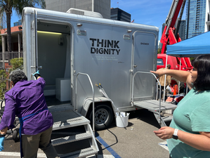 Happiness in a two-stall trailer – how a San Diego charity helps homeless people get showers