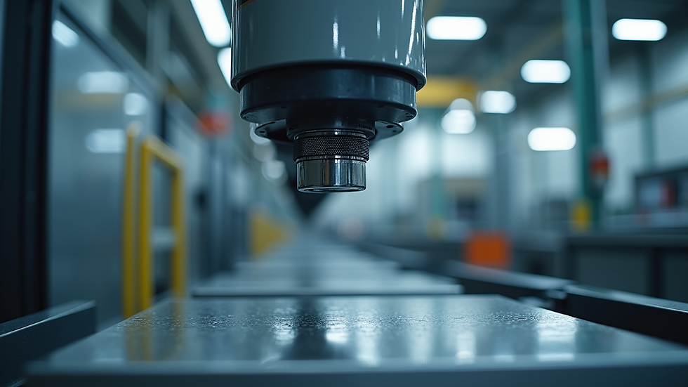 Eye-level view of an automated inspection machine in a factory