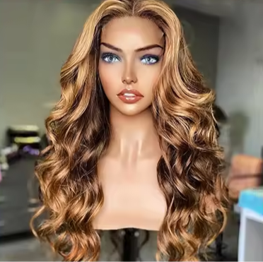 Thumbnail: Brazilian Body wave full frontal 13x6 wig - Brown with blonde highlights