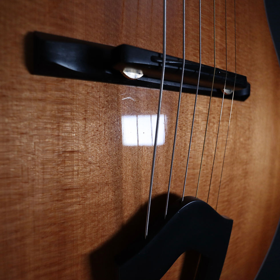 Thumbnail: SOLD - Grimes Kula Rose Oval Hole Archtop - Flamed Koa Back and Sides