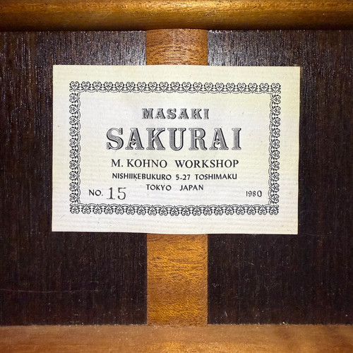 木製　ハンドサイン　vintage 1980 Masaki Sakurai No. 15 Kohno Workshop Classical (Cedar and