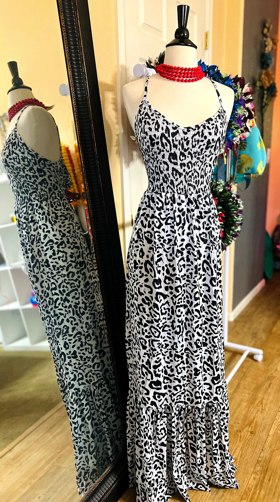 Thumbnail: Ramona Leopard Print Cami Maxi Dress -Black & White