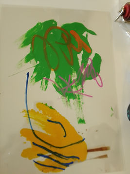 gravure en couleur jaune, vert