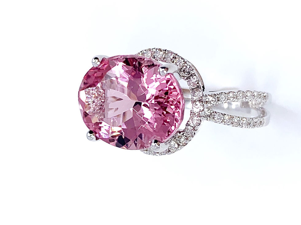 Thumbnail: Diamond Design Oval shape Gemstone Morganite Ring
