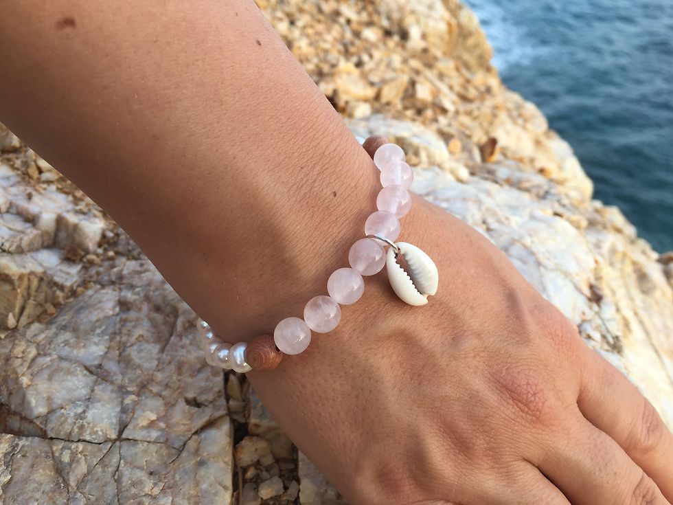 Miniatura: Pink Ray Vibrational Bracelet, Freshwater Pearls Jewelry, Pink Quartz Bracelet