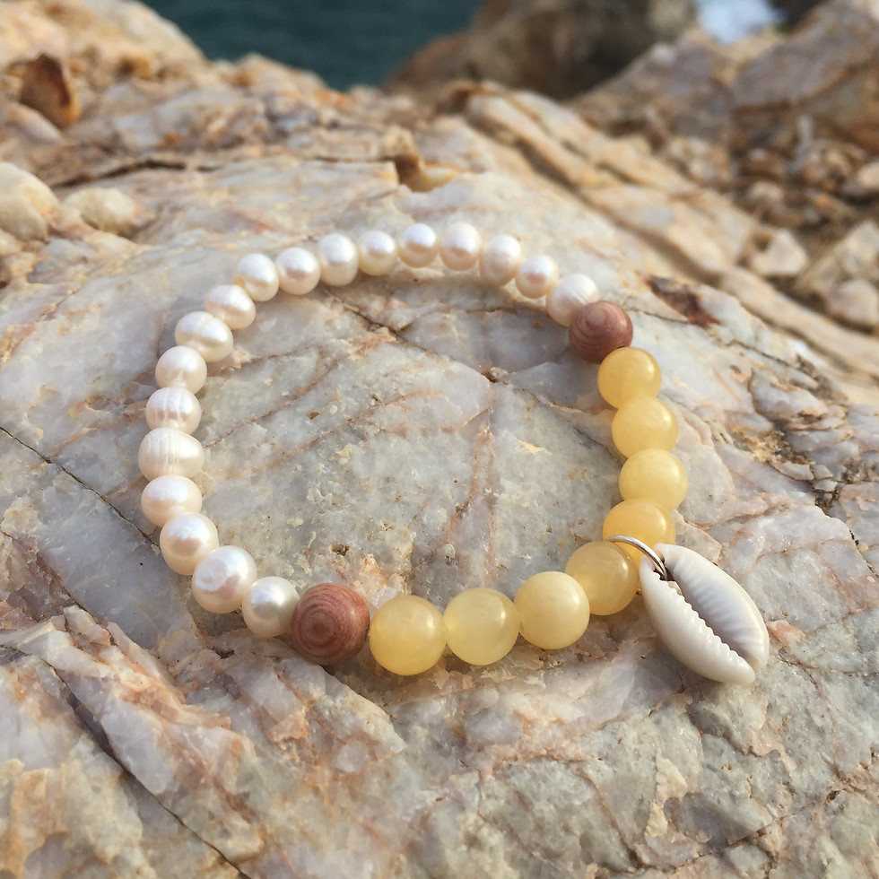 Miniatura: Yellow Ray Gemstone Bracelet, Freshwater Pearls, Yellow Jade Bracelet Rosewood
