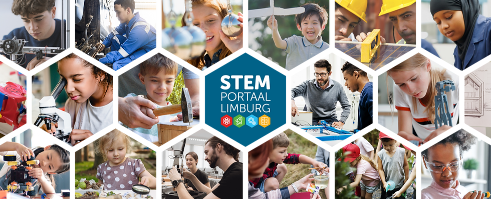 logo STEM Portaal Limburg en collage aan STEM-beelden