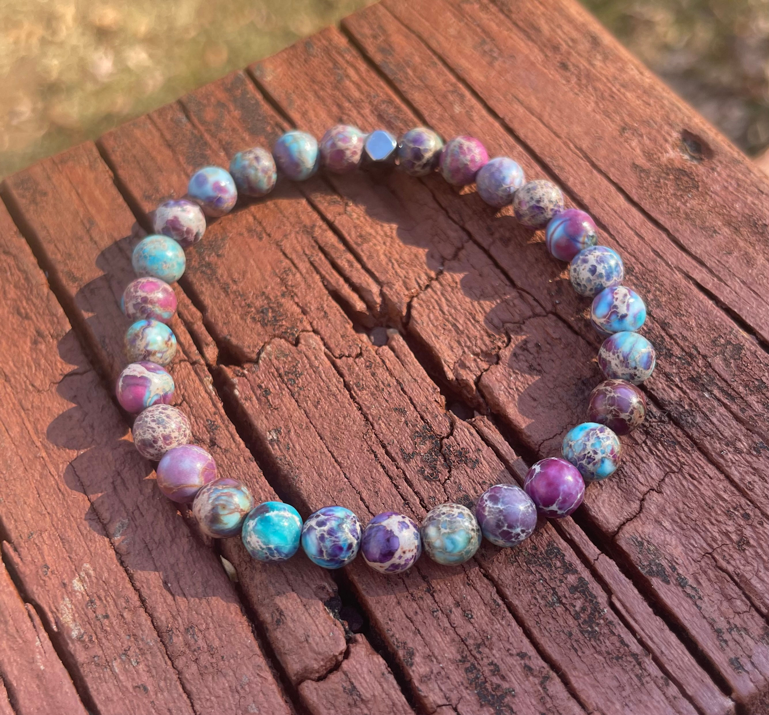 6mm Purple and Blue Imperial Jasper Bracelet