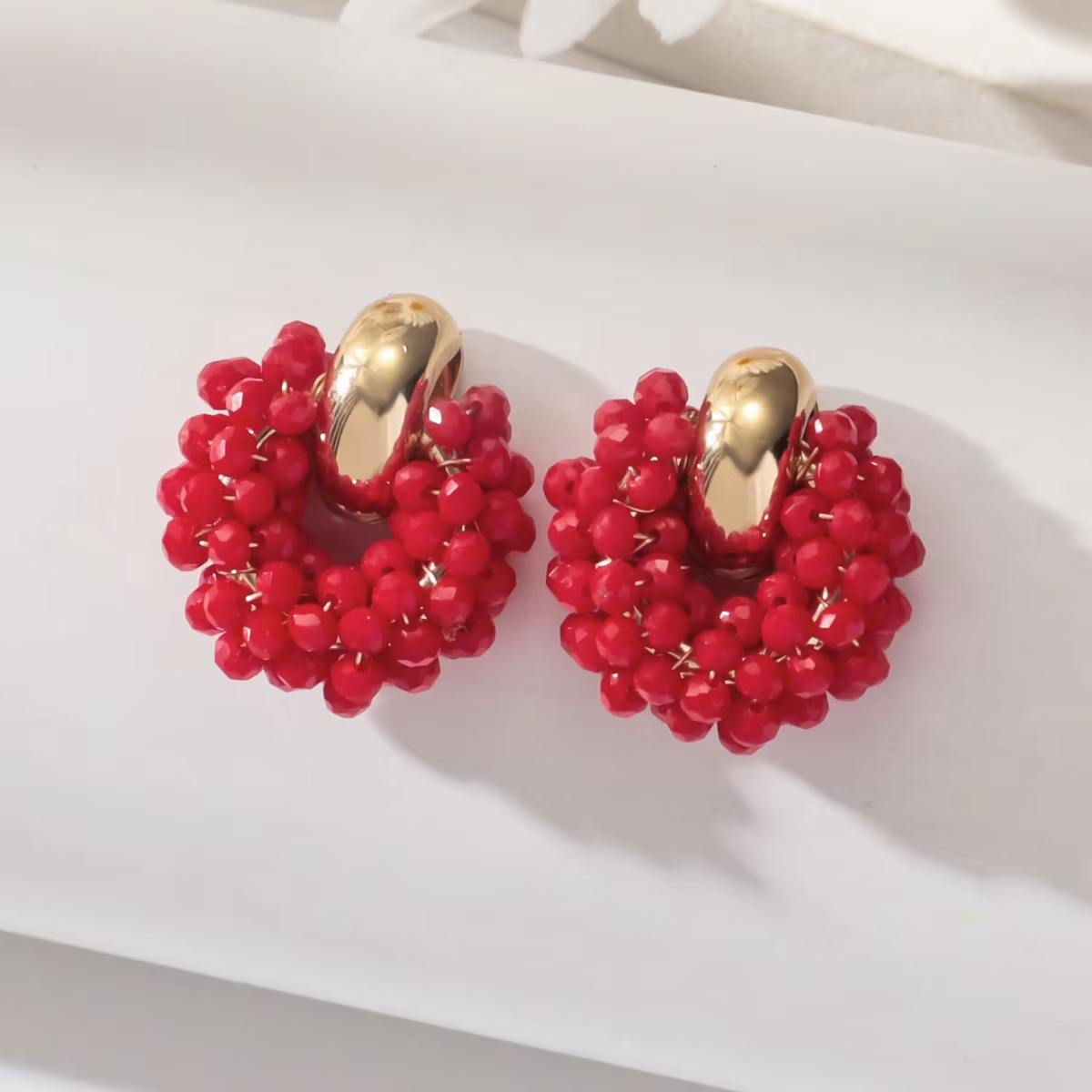 Boho Elegant round Crystal Beads Drop Earrings for Women Luxury Fashion Geometri