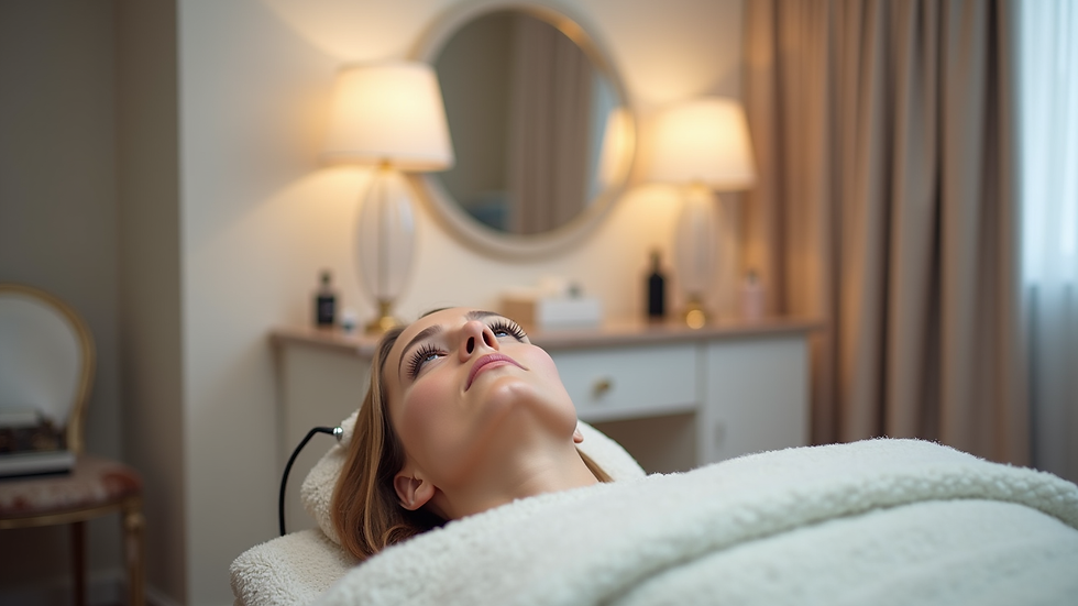 Eye-level view of a beauty salon treatment room with lash equipment
