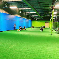 Baseball team practice in open space