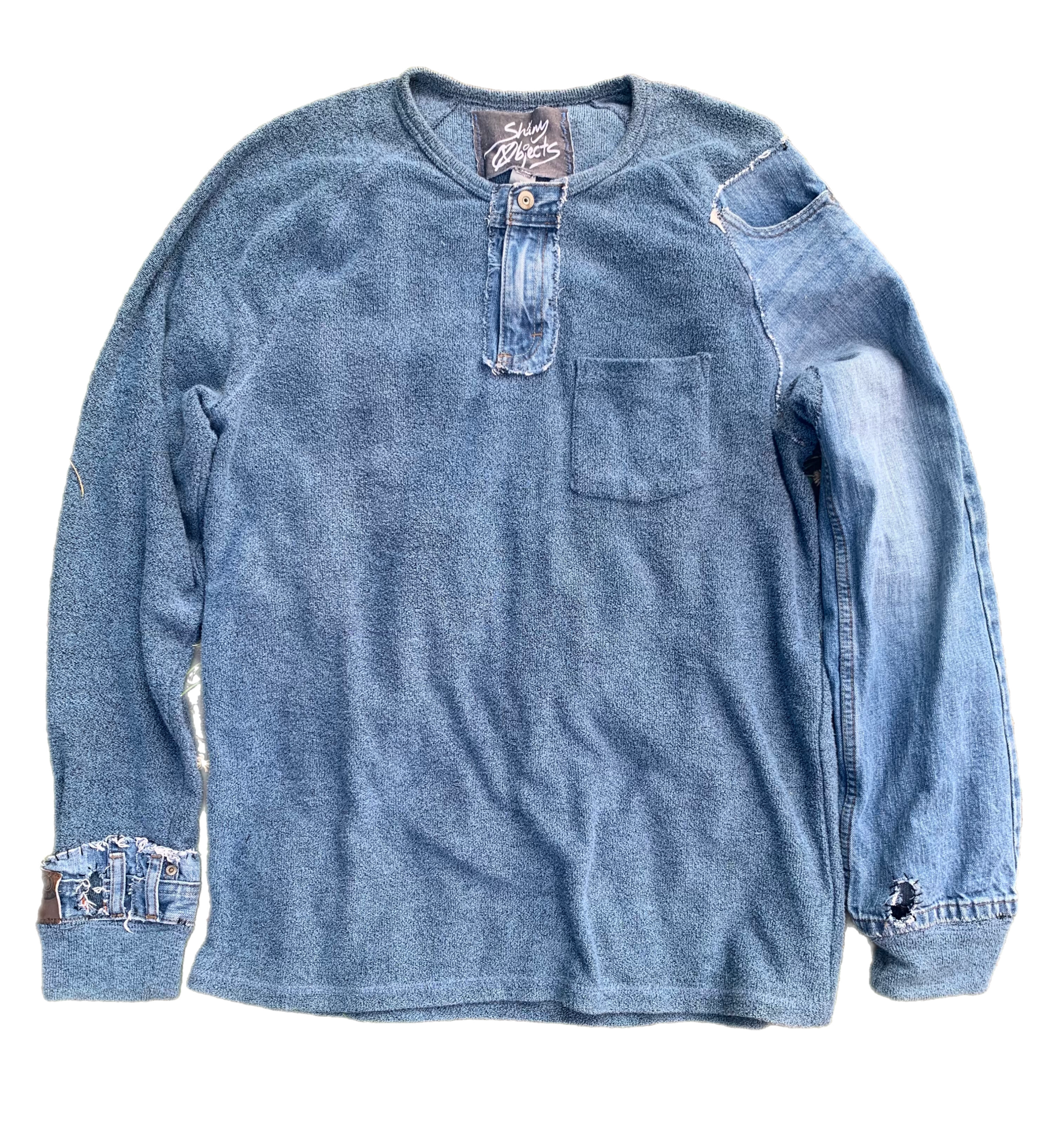 Soft Blue Denim Infused Henley - XL
