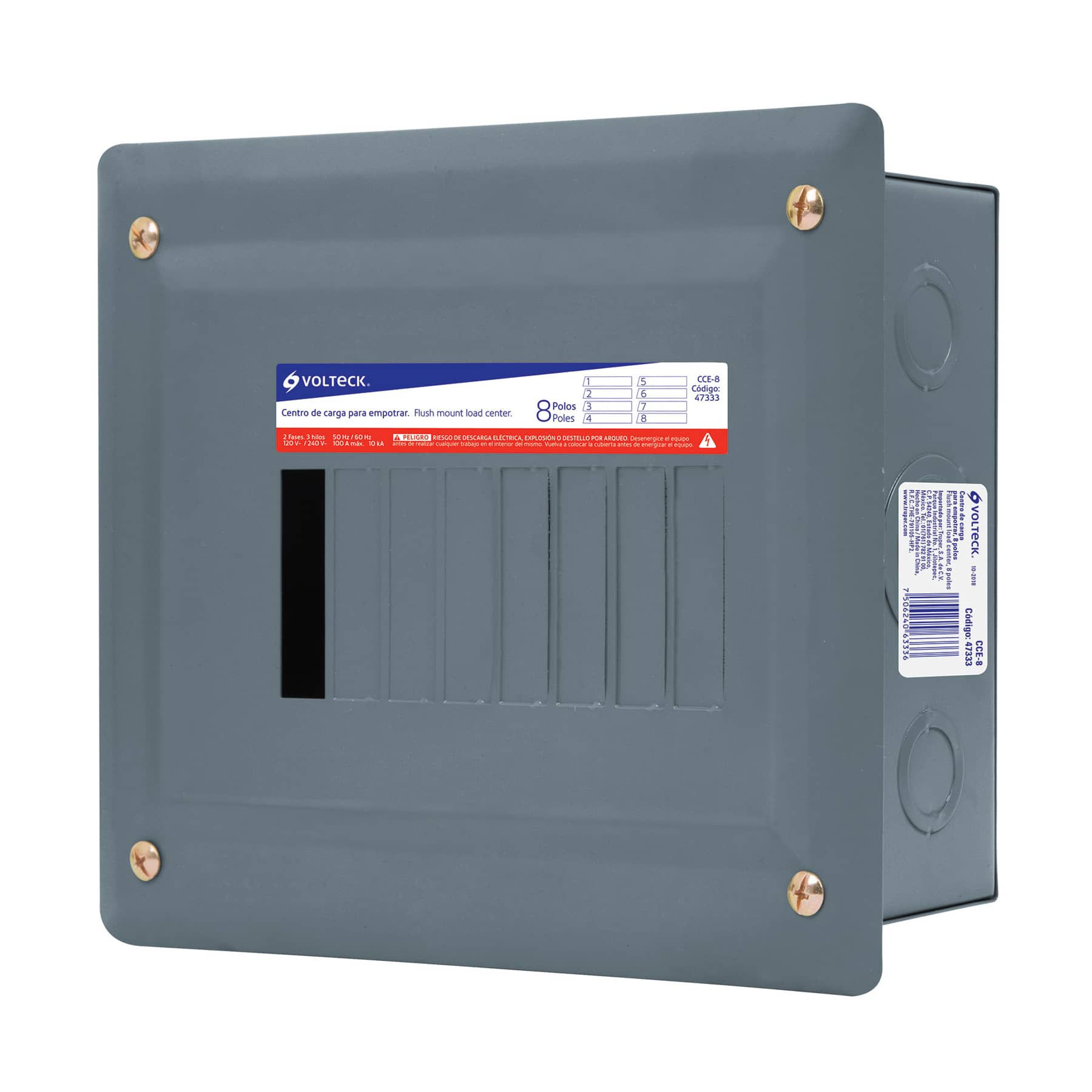 Centro de carga empotrable, 8 polos, Volteck;Truper