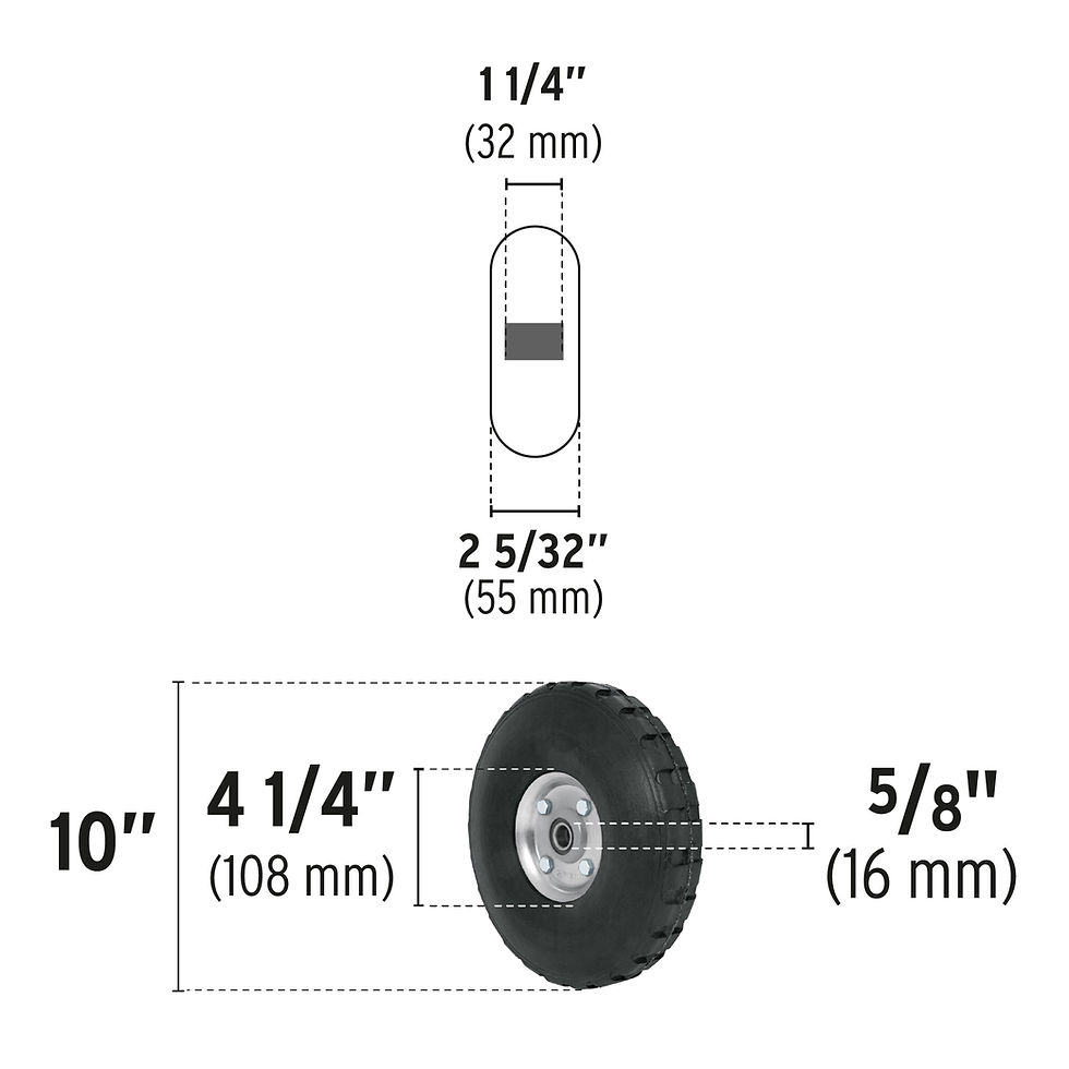 Miniatura: Rueda de hule sólido 10' para diablo, doble balero, Pretul