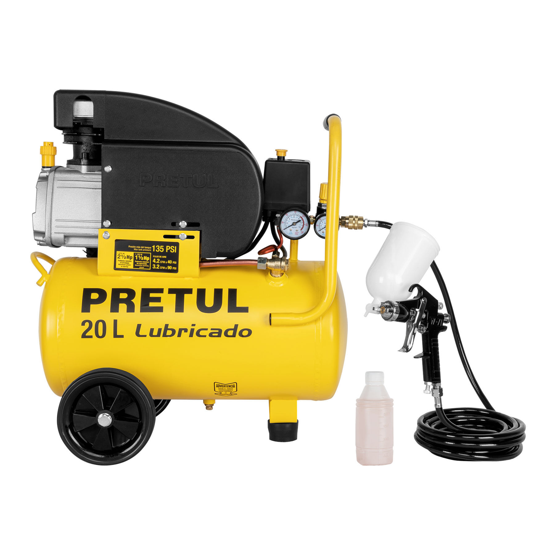 Kit compresor 20L, pistola gravedad LVMP y manguera,Pretul