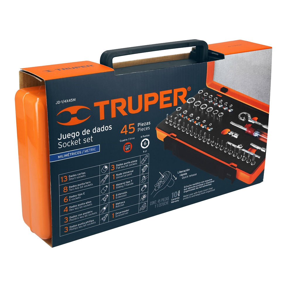 Miniatura: Juego de 45 herramientas cuadro 1/4' mm para mecánico