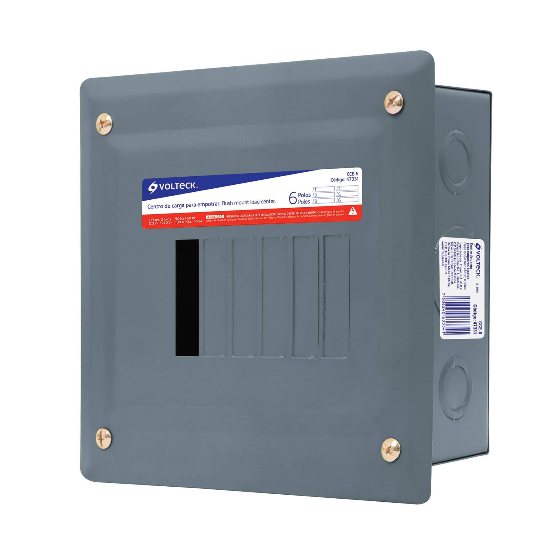 Centro de carga empotrable, 6 polos, Volteck;Truper