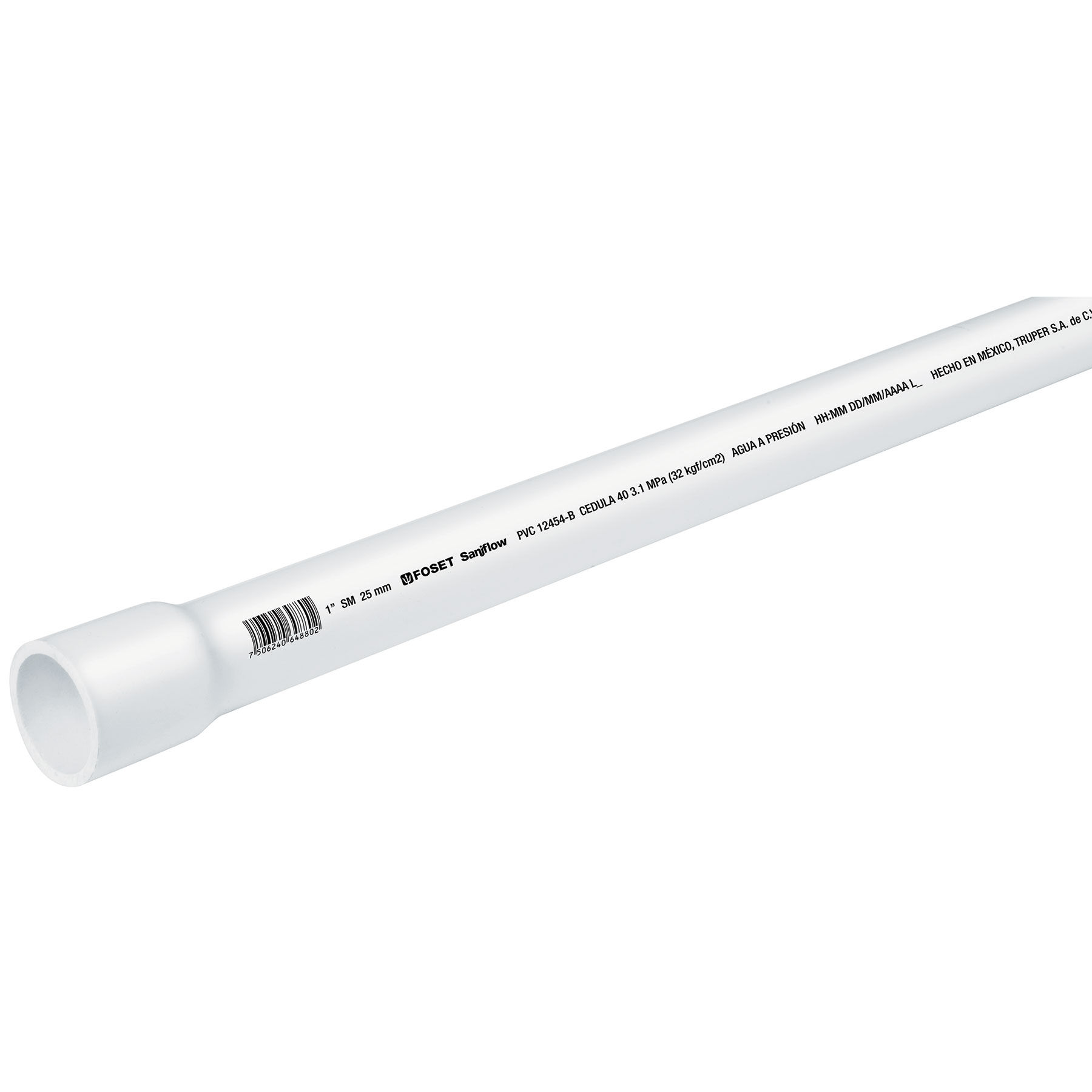 Tubo de 3 m de PVC de 1' hidráulico cédula 40, Saniflow