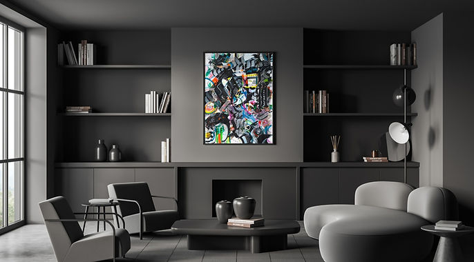 Abstract calligraphy painting hanging in a contemporary home