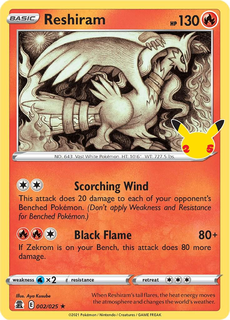 002/025 Reshiram Holo Pokemon Celebrations - Holo Rare