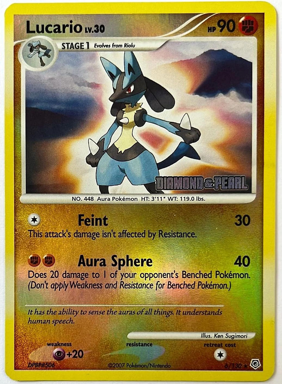 Lucario 6/130 Stamped Reverse Holo Rare Pokemon Diamond & Pearl Singles