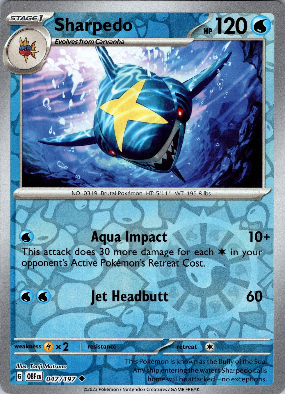 047/197 Sharpedo Reverse Holo Pokemon SV Obsidian Flames Singles