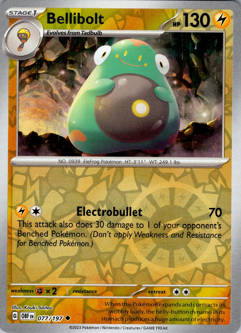 077/197 Bellibolt Reverse Holo Pokemon SV Obsidian Flames Singles