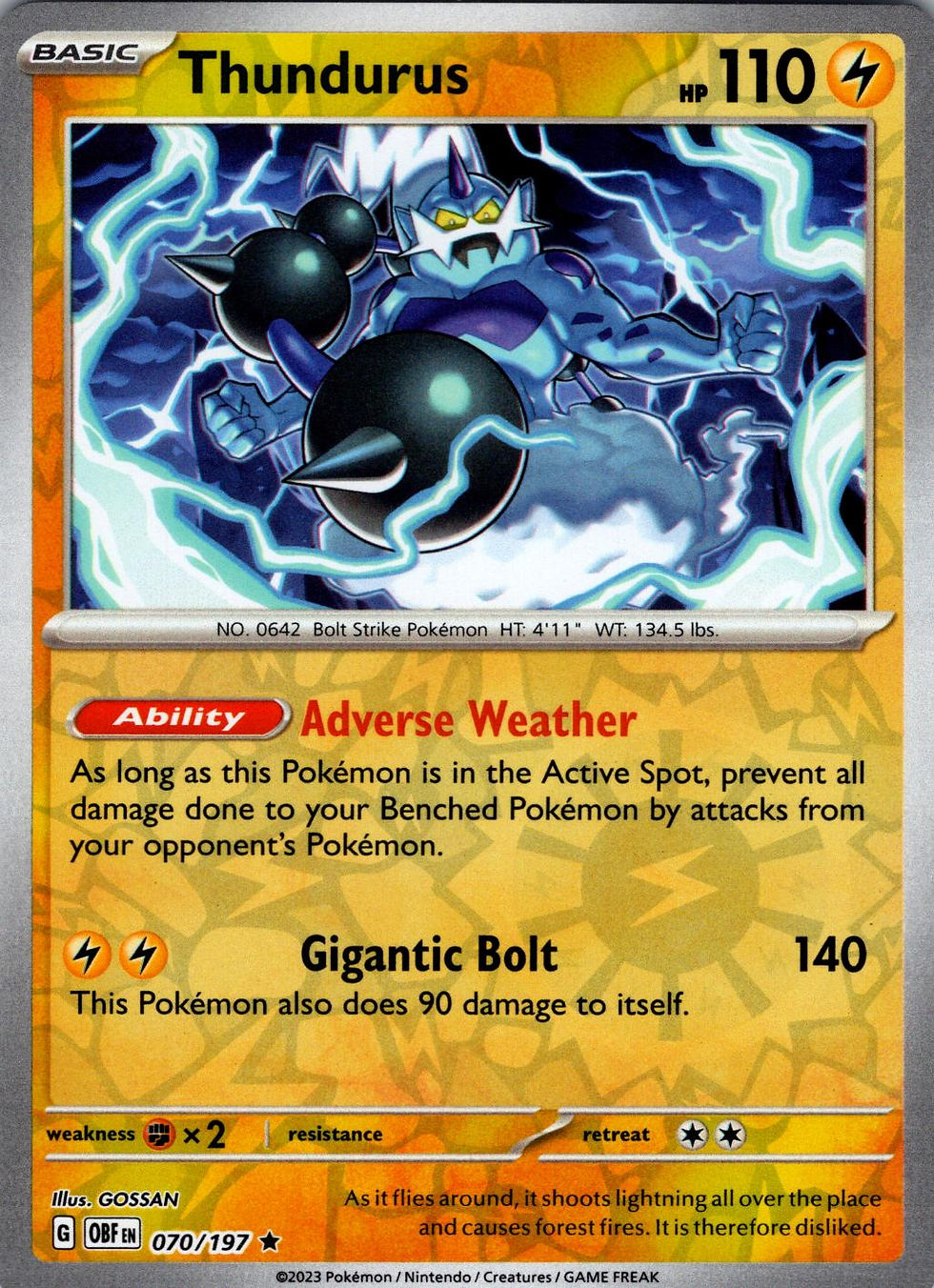 070/197 Thundurus Reverse Holo Pokemon SV Obsidian Flames Singles