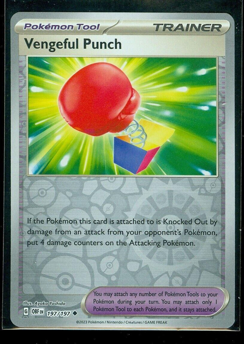 197/197 Vengeful Punch Reverse Holo Pokemon SV Obsidian Flames Singles