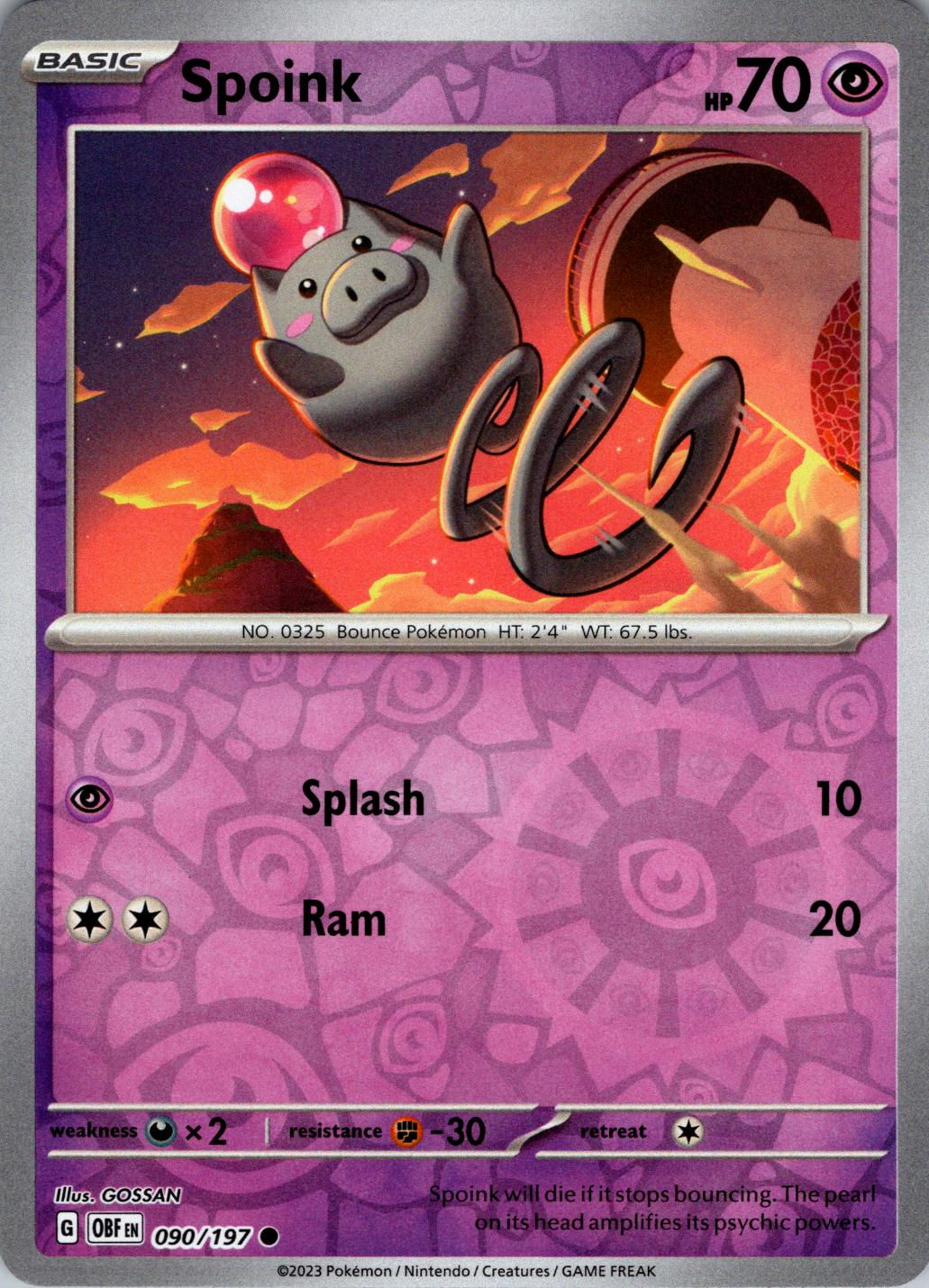 090/197 Spoink Reverse Holo Pokemon SV Obsidian Flames Singles