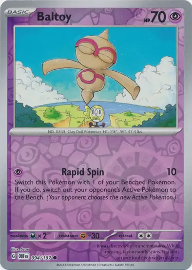 094/197 Baltoy Reverse Holo Pokemon SV Obsidian Flames Singles