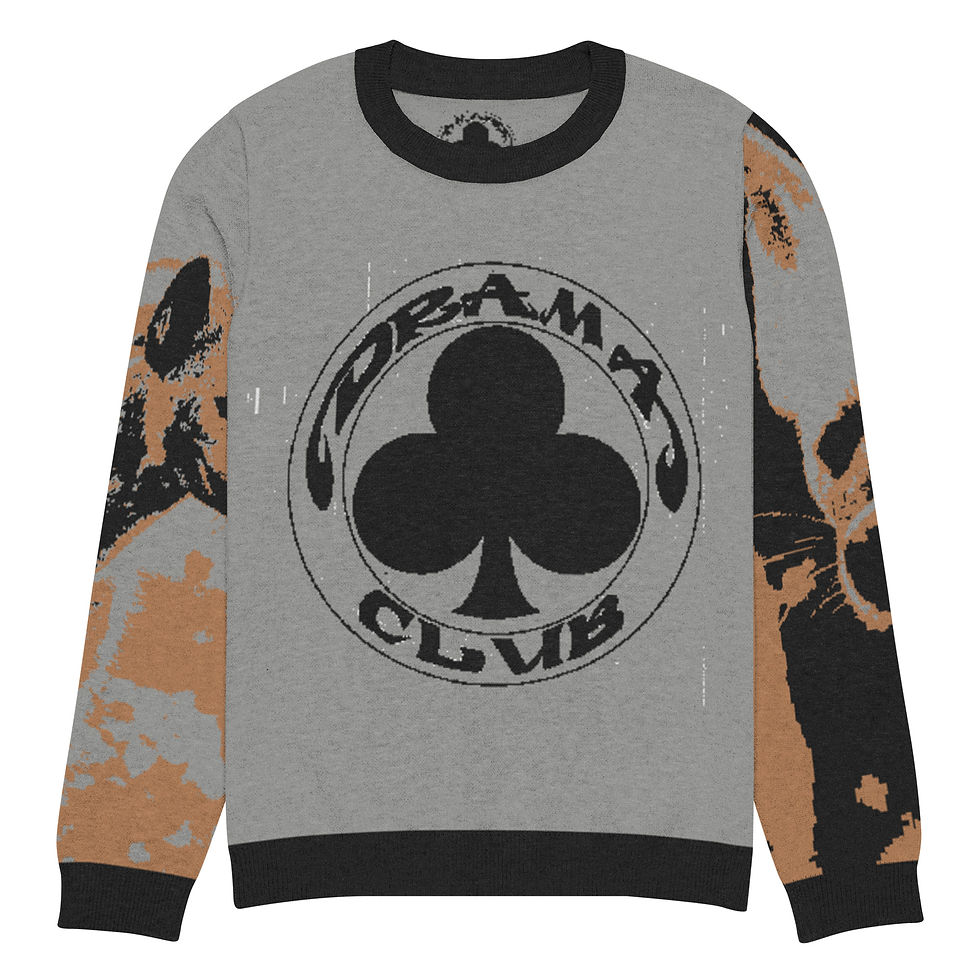 Thumbnail: Drama Club Brand Knit Sweater- Gray with Graphic Sleeves 1