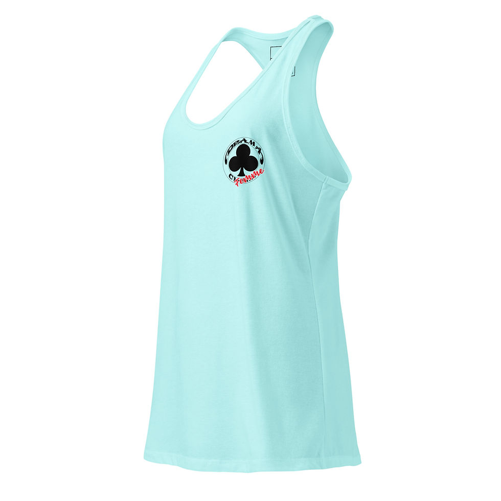 Thumbnail: Drama Club "Femme!" Women’s White or Blue Fitted Racerback Tank Top-Small Logo