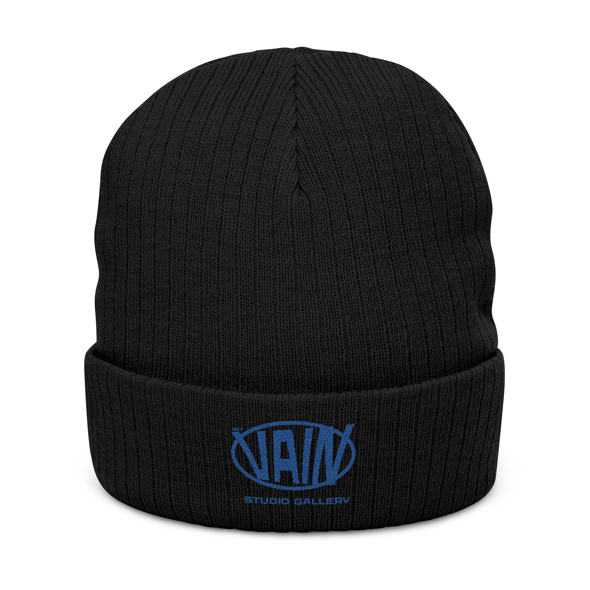 Ribbed Knit Beanie Embroidery not vain circle logo