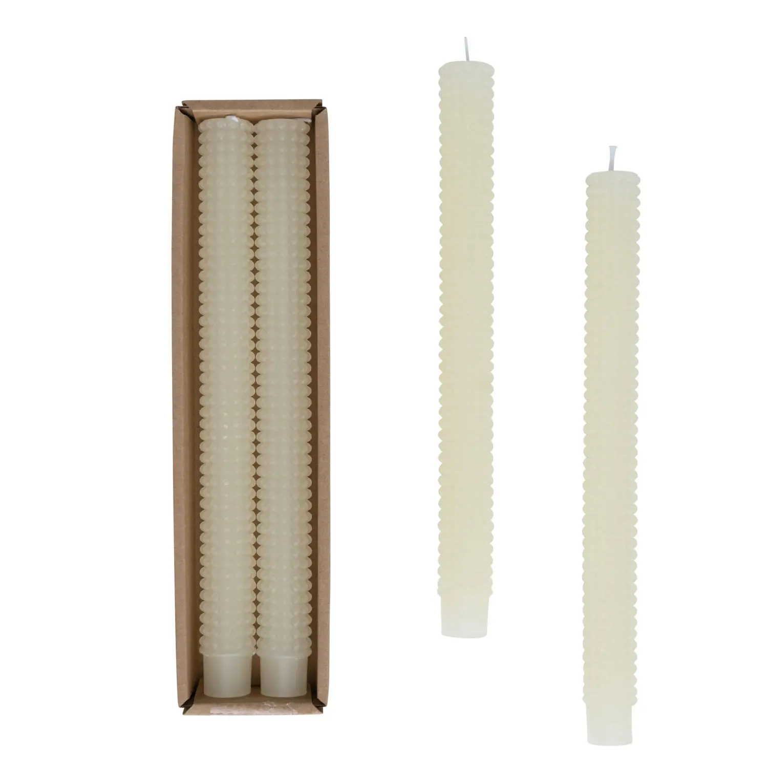 Unscented Hobnail Taper Candles in Box Set of 2