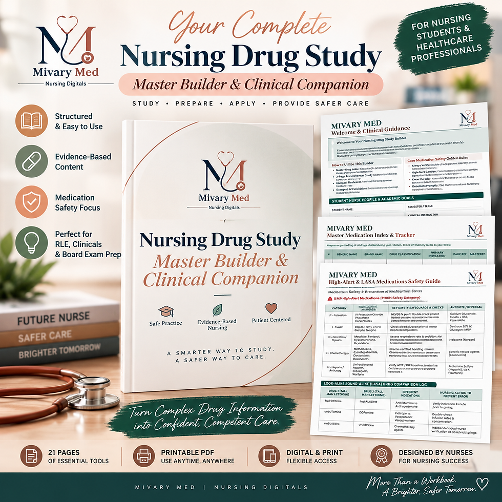 Nursing Drug Study template and clinical digital PDF Mockup