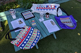 Products available from the online shop on display.