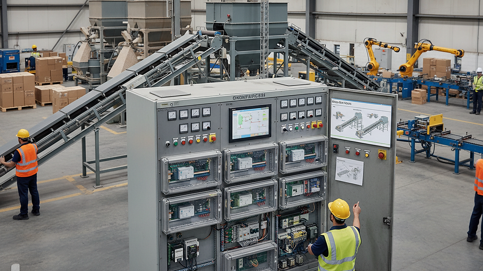High angle view of control panel with modular automation components
