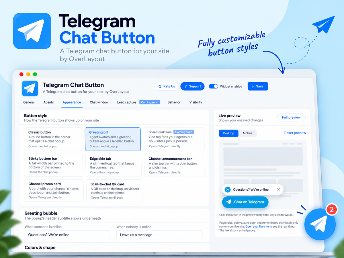 Telegram Chat Button screenshot 3
