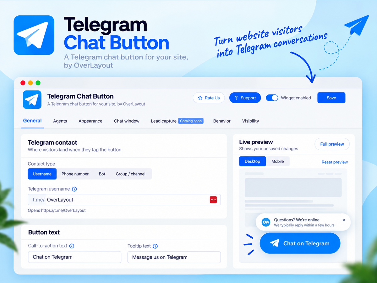 Telegram Chat Button screenshot 2