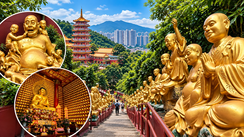 El increíble templo de Hong Kong que esconde 13.000 budas y una escalera con cientos de estatuas doradas