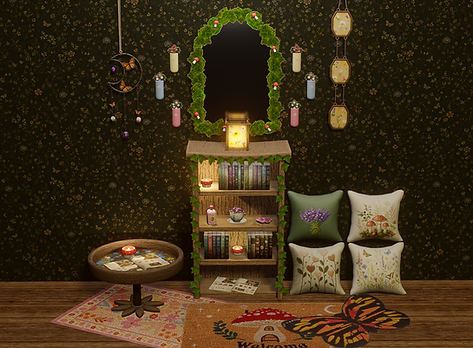 A cozy woodland-inspired Sims 4 CC collection filled with soft florals, candlelight, mushrooms, and handcrafted nature-filled décor 🍄🌿 perfect for decorating your Sims’ homes with a warm storybook feel.
